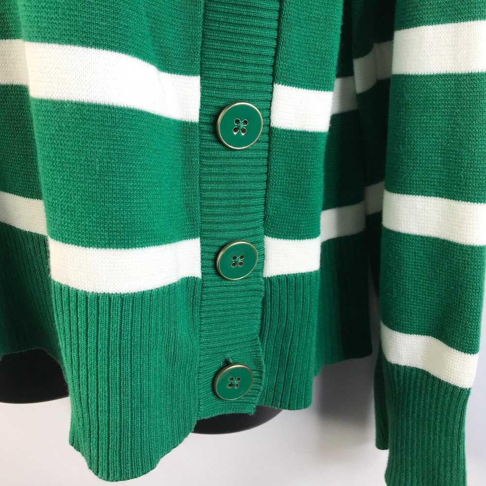 Talbots Green White Striped Side Button Cotton Blend Sweater Womens Large Preppy - Picture 13 of 16